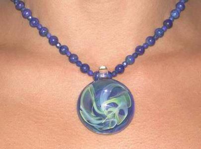 Glass Pendant on Semi Precious Stone String