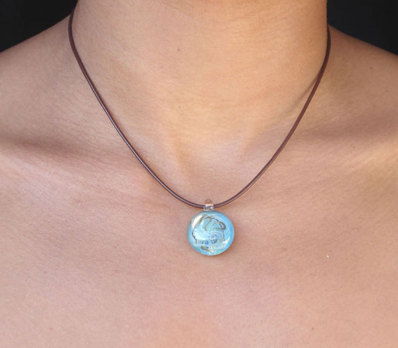 Hand Blown Glass Necklace - Mini circle glass lea