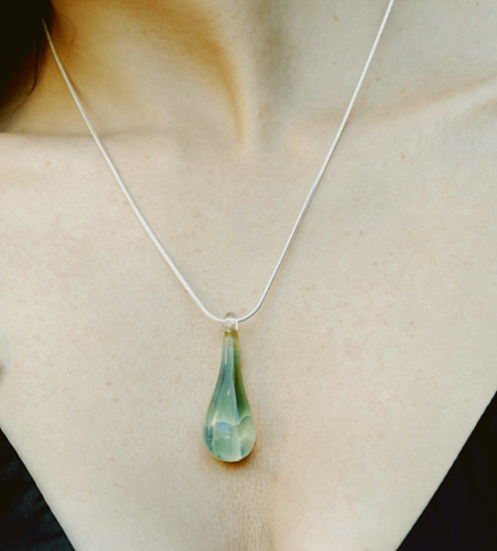 Hand Blown Glass Necklace - Large Irish Raindrop